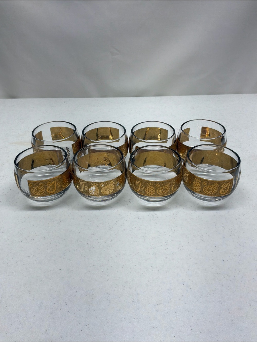 Culver Florentine MCM 22K Gold Roly Poly Low Ball Rocks Glasses Set of 8 Signed